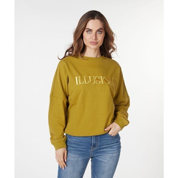 NWT ESQUALO ILLUSION Olive & Gold Embroidered Crewneck Sweater - Picture 4 of 10